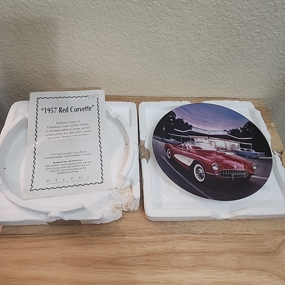 1957 RED CORVETTE collector plate By George Angelini Plate 5316B